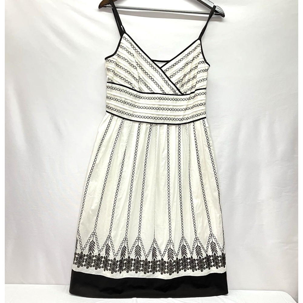 Ann Taylor Womens Off White Floral Embroidery Lined Spaghetti Strap Dress Size 8